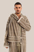 Embroidered striped shawl with tassels